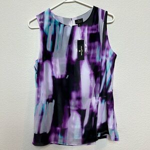 Worthington petite sleeveless top-multicolored thin, lined,has cute accent layer